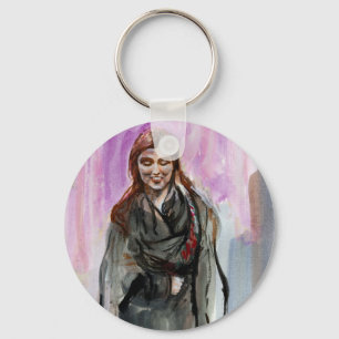 A Smiling Girl in Black Key Ring