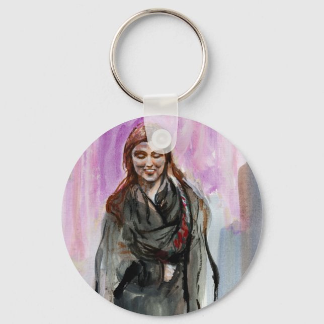 A Smiling Girl in Black Key Ring (Front)