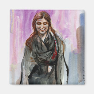 A Smiling Girl in Black Magnet