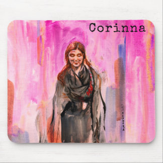 A Smiling Girl in Black, pink background Mouse Mat
