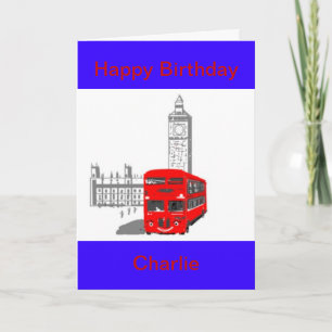 A smiling London Bus, Birthday, customise Card