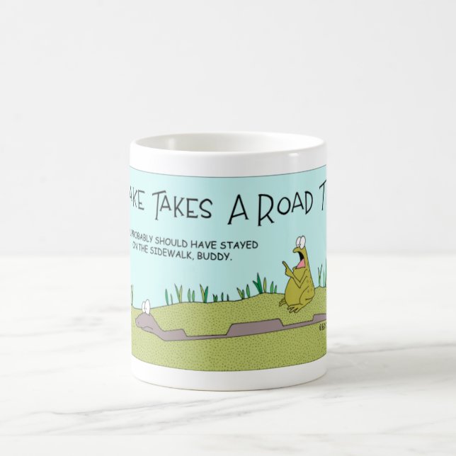 A  snake's road trip coffee mug (Center)