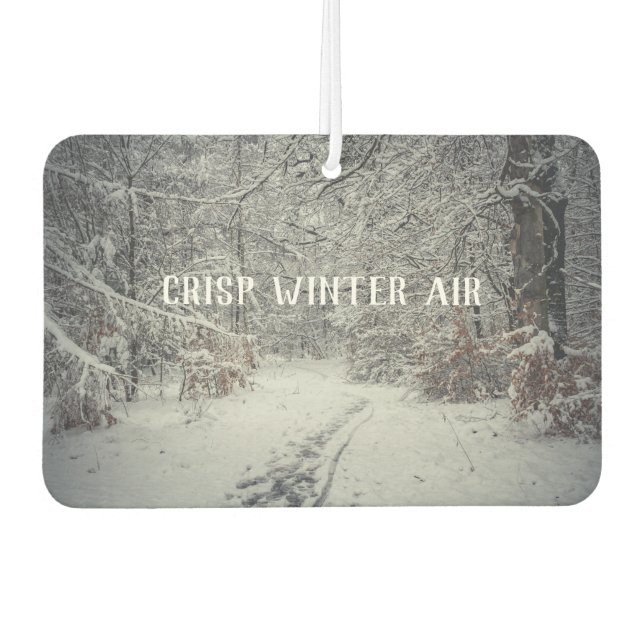 A snow-covered path through a winter forest car air freshener (Front)