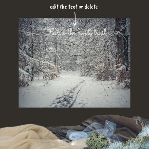 A snow-covered path through a winter forest poster