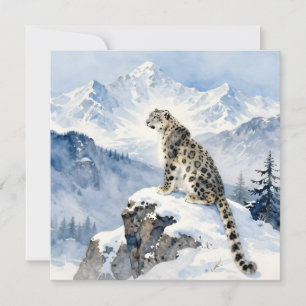 A Snow Leopard on Snowy Peak Card