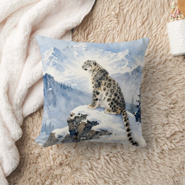 A Snow Leopard on Snowy Peak Cushion (Blanket)
