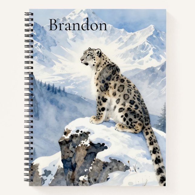 A Snow Leopard on Snowy Peak Personalized Notebook (Front)