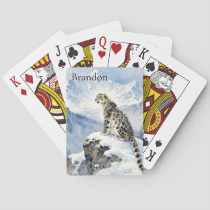 A Snow Leopard on Snowy Peak Personalized Playing Cards