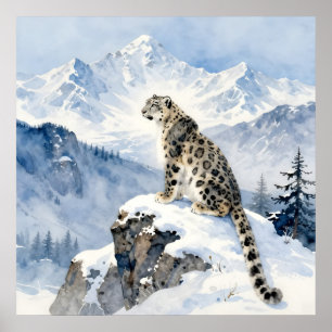 A Snow Leopard on Snowy Peak Poster