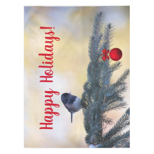A Snowbird Wishing You Happy Holidays! on a Tablecloth