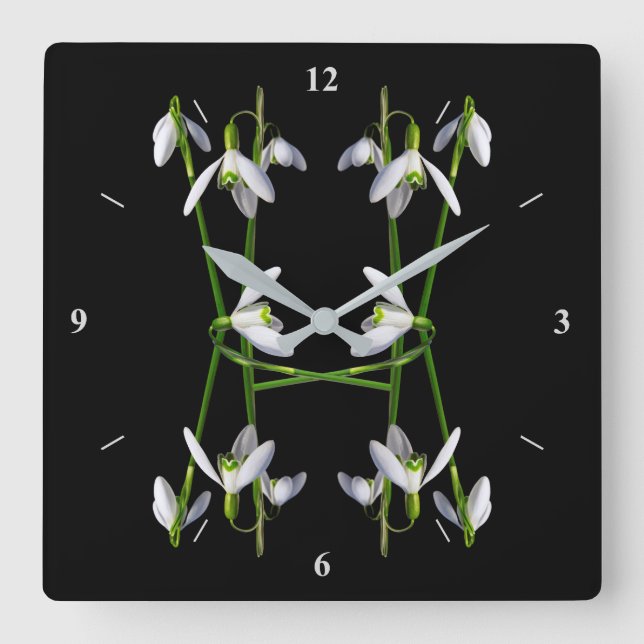A Snowdrop Daisy Chain Square Wall Clock (Front)