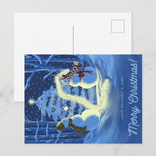 A Snowman Christmas Holiday Postcard (Front/Back)