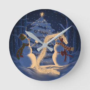 A Snowman Christmas Round Clock