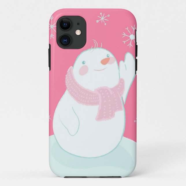 A snowman reaching for a falling snowflake Case-Mate iPhone case (Back)