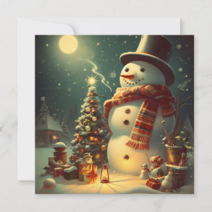 A snowman under the moon card