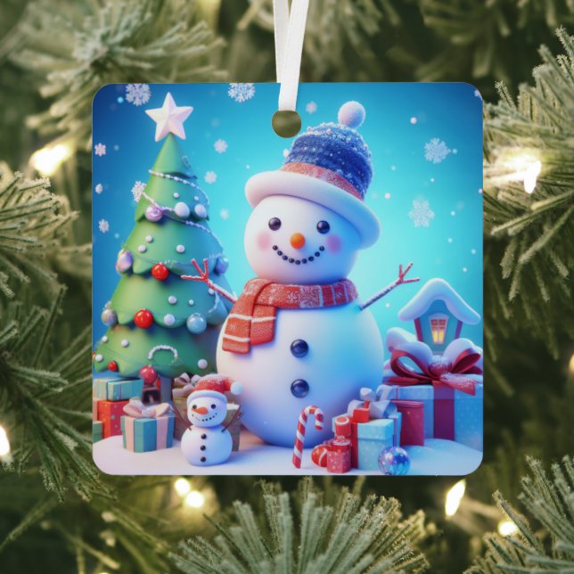A Snowman's Christmas Cheer Metal Tree Decoration (Insitu)