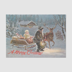 A Snowy Evening with Santa, Child and Reindeer Tissue Paper