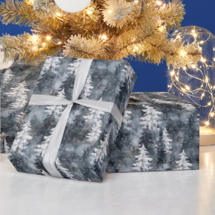 A Snowy Forest W/ Dark Blue Trees Wrapping Paper