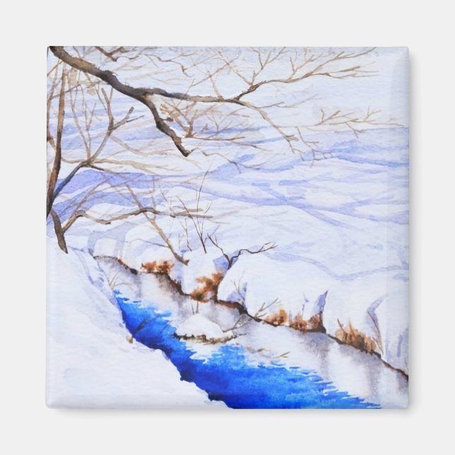 A snowy stream magnet (Front)