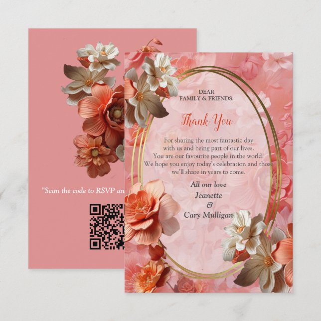 A soft 2024 colour of Peach Fuzz Flowers RSVP Card (Front/Back)