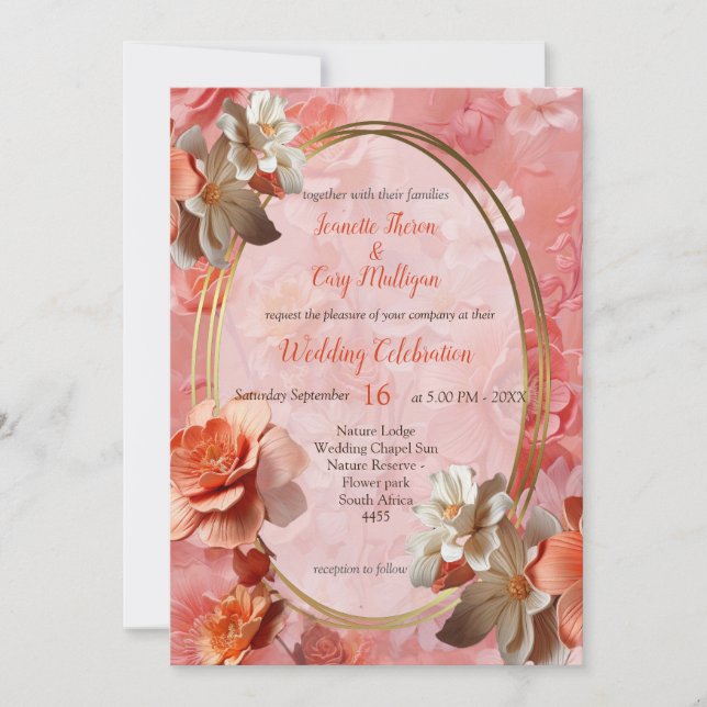 A soft colour of Peach Fuzz Flowers Invitation (Front)