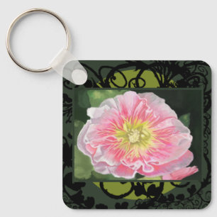 A Soft Pink and Crème Hollyhock_0165 Key Ring