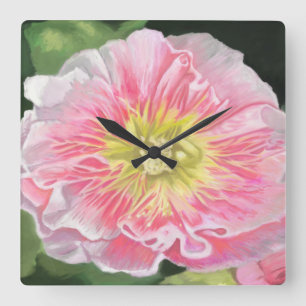 A Soft Pink and Crème Hollyhock_0165 Square Wall Clock