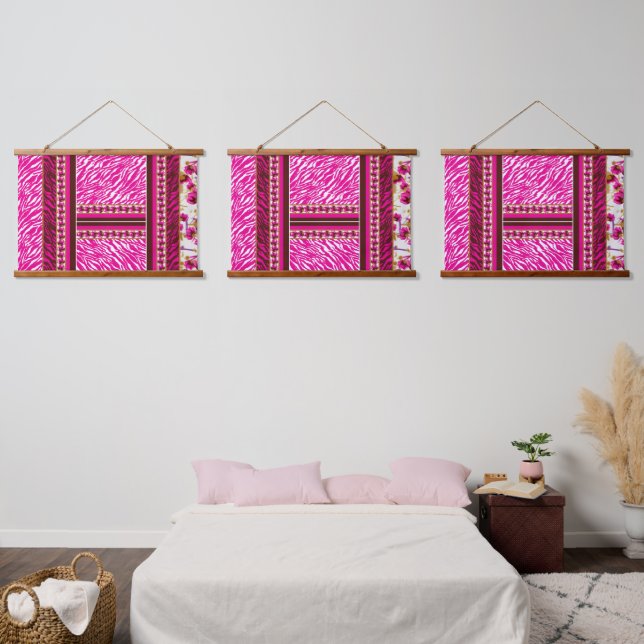 A soft pink and white flower motif gracefully pres hanging tapestry (Bedroom)