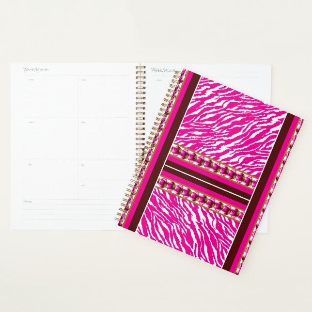 A soft pink and white flower motif gracefully pres planner (Display)