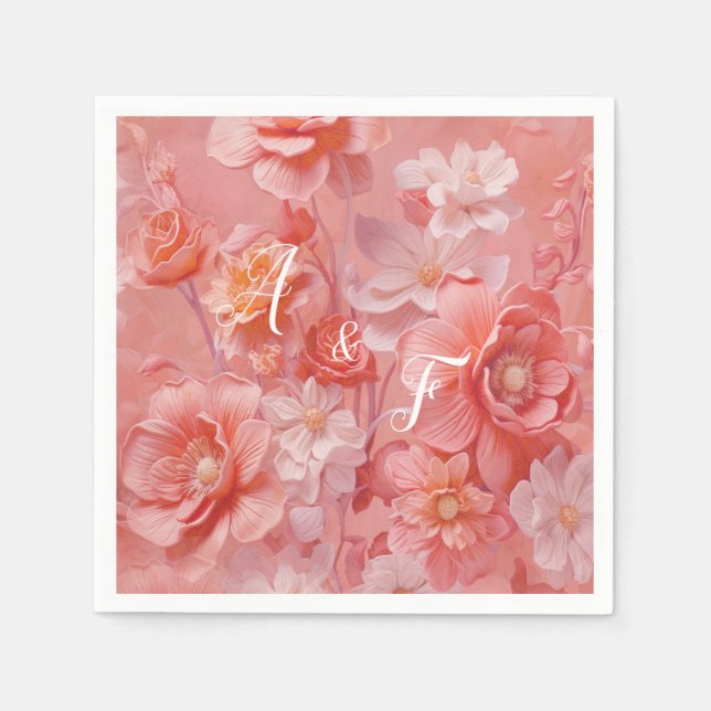 A soft, pinkish hue called Peach Fuzz Flowers Napkin (Front)