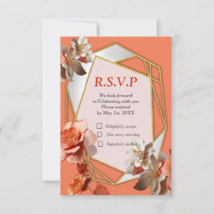 A soft, pinkish hue called Peach Fuzz Flowers RSVP Card