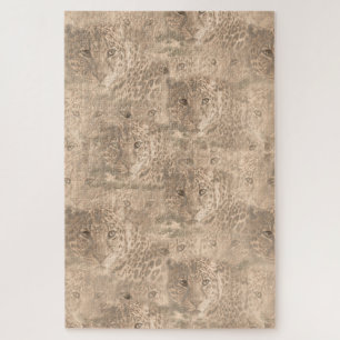 A soft tan colour repeat pattern of many leopards  jigsaw puzzle