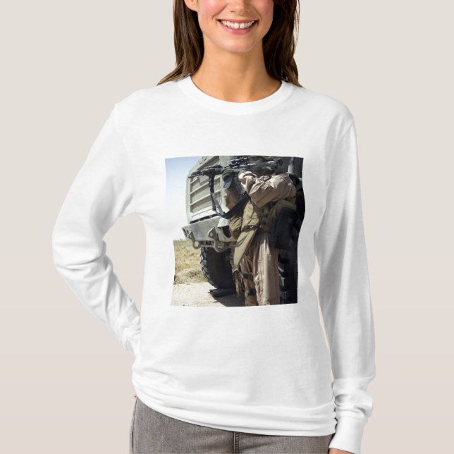 A soldier provides security for Marines T-Shirt (Front)