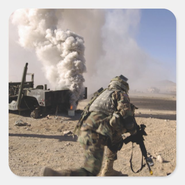 A Soldier reacts to a controlled explos Square Sticker (Front)