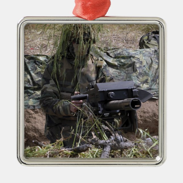 A soldier with MK-19 grenade launcher Metal Tree Decoration (Front)