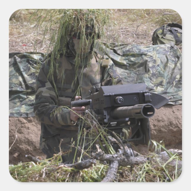 A soldier with MK-19 grenade launcher Square Sticker (Front)