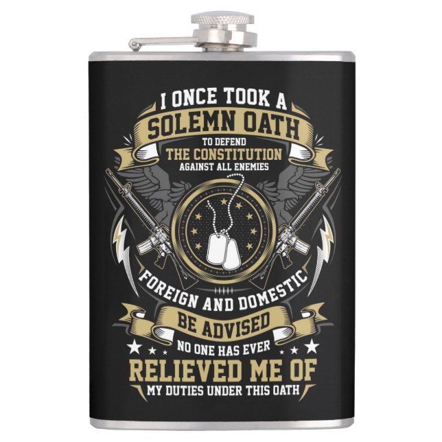 A Solemn Oath to Defend Quote Hip Flask (Front)