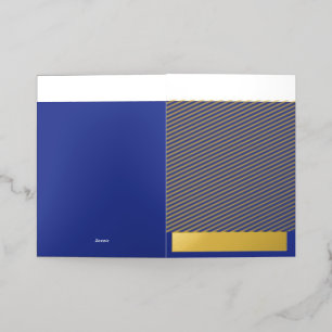 A solid blue background with no other visible elem foil greeting card