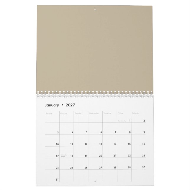 A solid brown background with a smooth, uniform te calendar (Jan 2027)