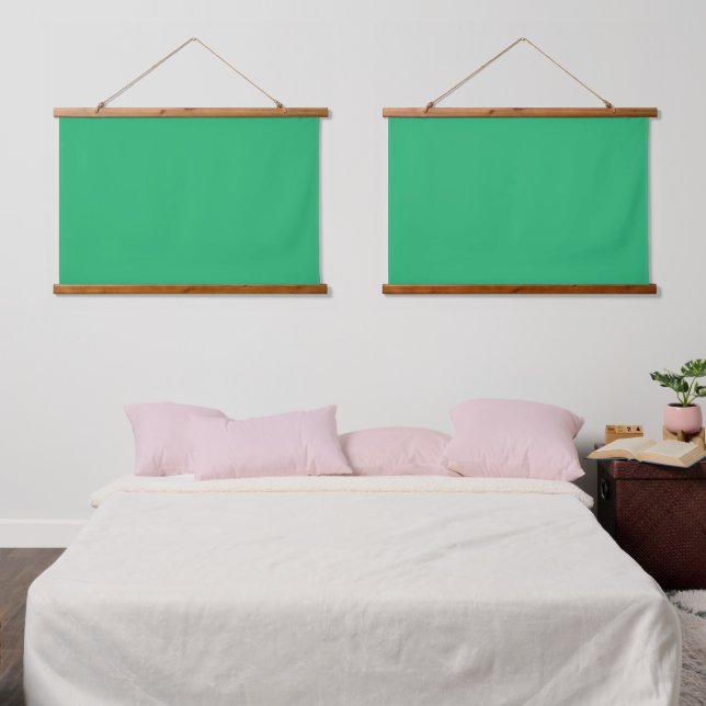 A solid green square positioned on a white backdro hanging tapestry (Bedroom)