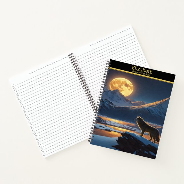 A solitary wolf serenades the full moon at night notebook (Inside)