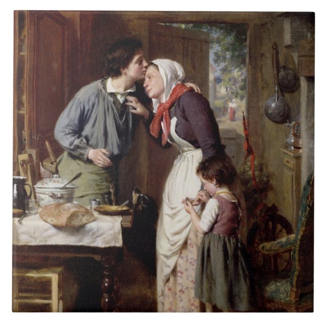 A Son's Devotion, 1868 (oil on canvas) Tile (Front)