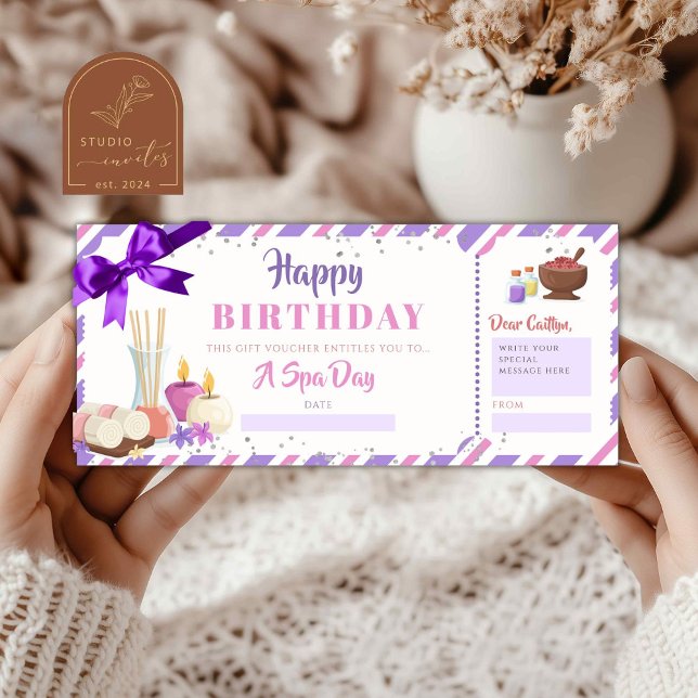 A Spa Day Birthday Holiday Gift Voucher Card (Creator Uploaded)