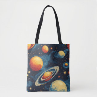 a space planet tote bag