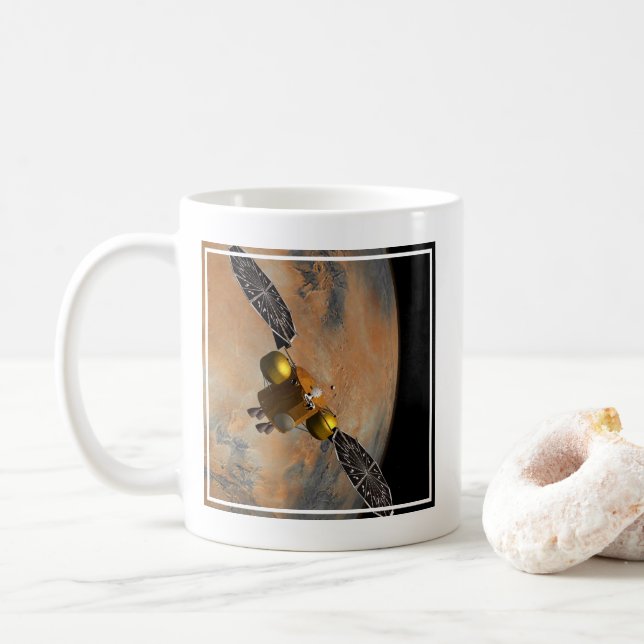 A Spacecraft Orbiting Mars. Coffee Mug (With Donut)