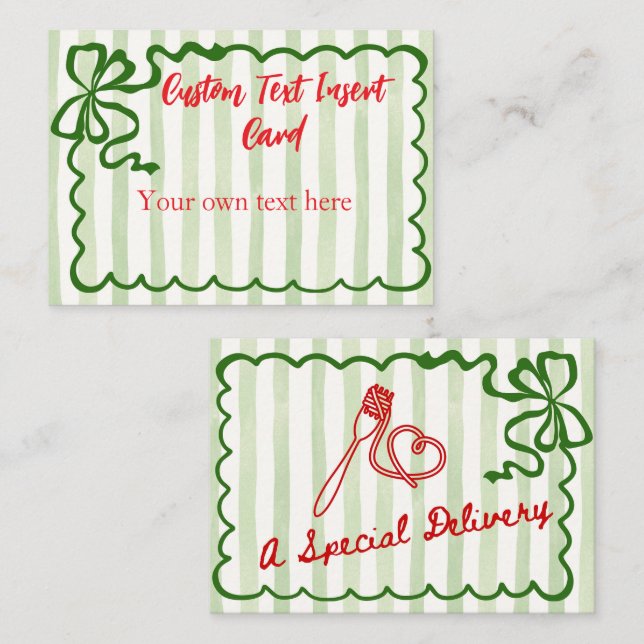 A Special Delivery Pasta Green Bow Enclosure Card (Front/Back)