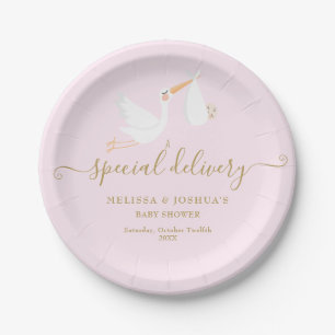 A Special Delivery Stork Baby Shower/Sprinkle Paper Plate