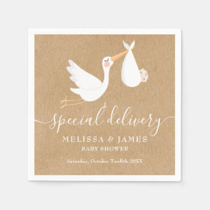 A Special Delivery Stork Couples Baby Shower Napkin