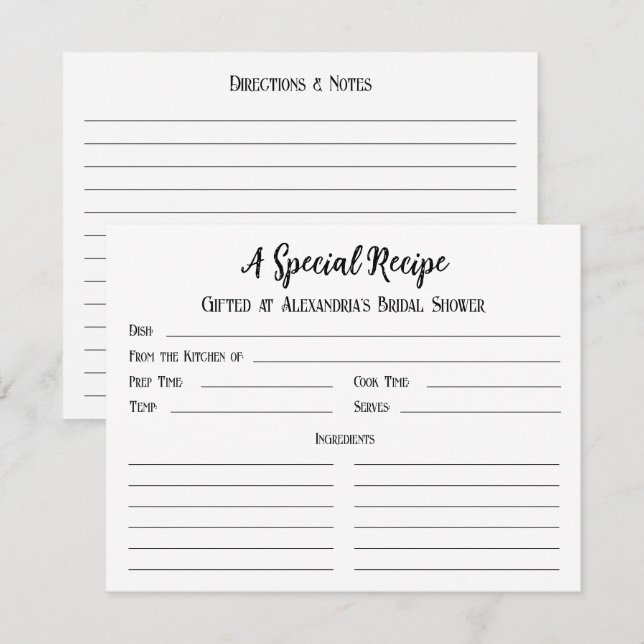 A Special Recipe for Bridal Shower Gift Card (Front/Back)