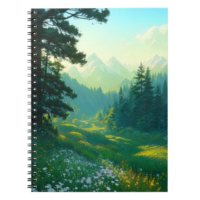 A Spectacular Valley Embraced by Pine Forest Notebook (Front)